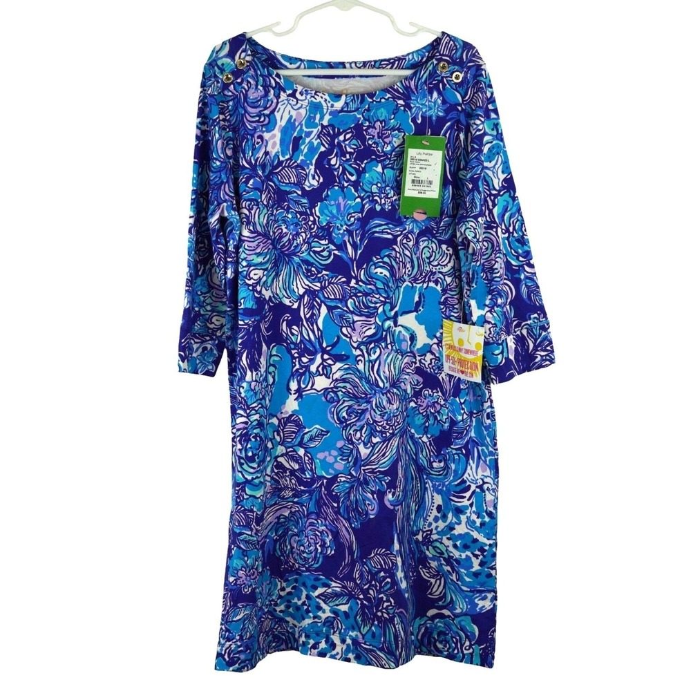 Lilly Pulitzer Mini Sophie Dress Kids Large 8-10 Royal Purple Cat Call UPF 50